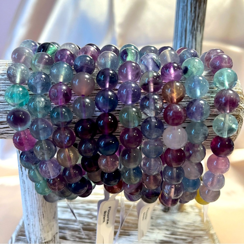9mm Flourite Natural Healing Crystal Stretch Bracelet